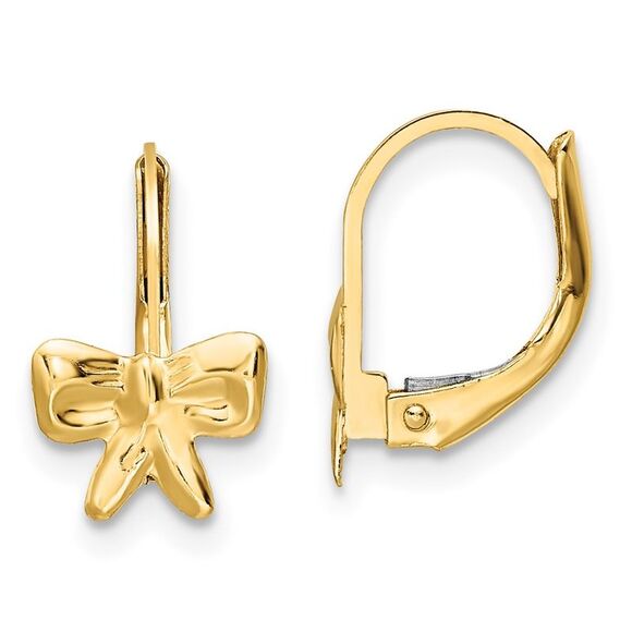 14k Yellow Gold Madi K Polished Bow Leverback Earrings